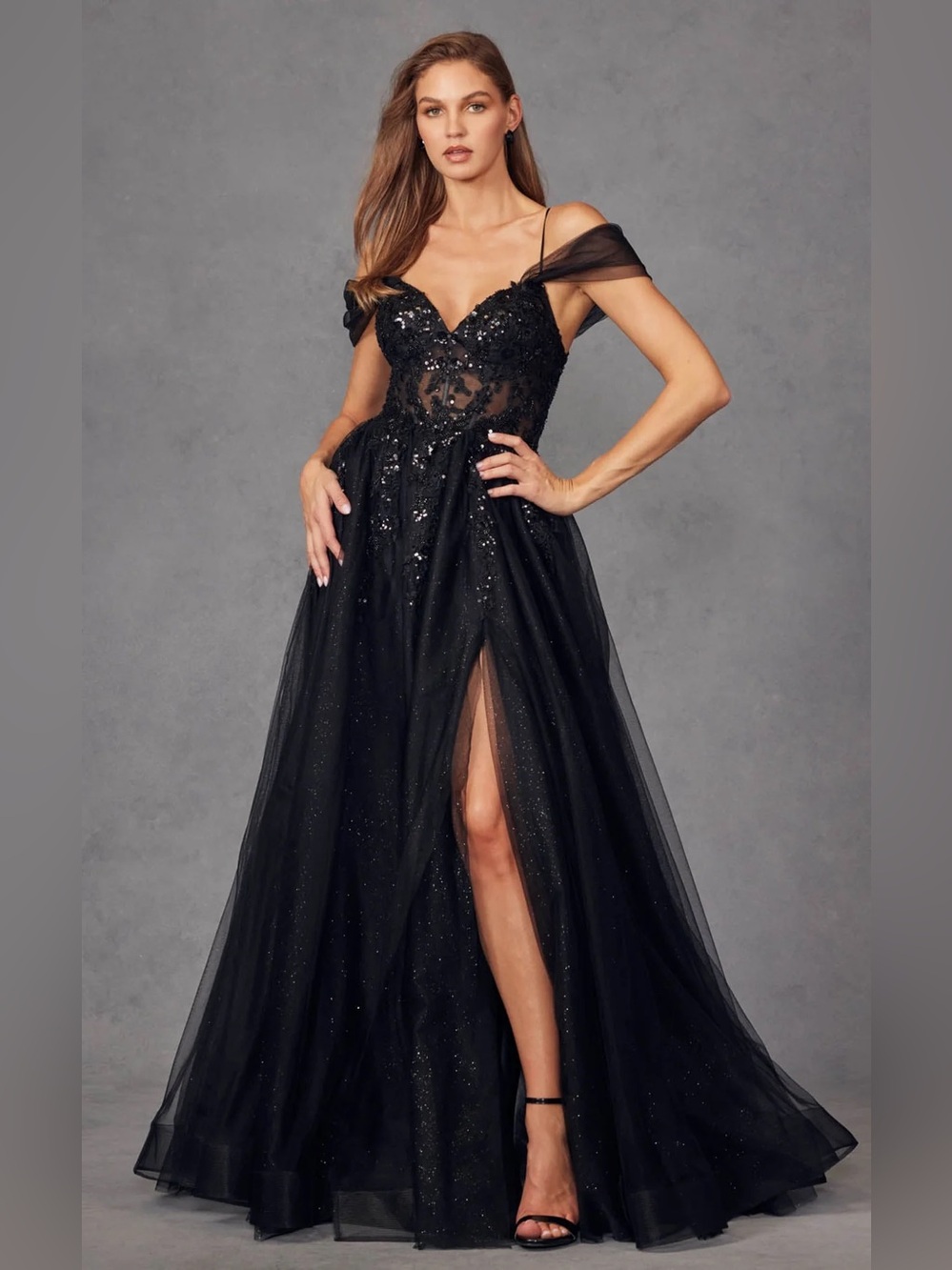 Black Tulle A-Line Corset Prom Dress